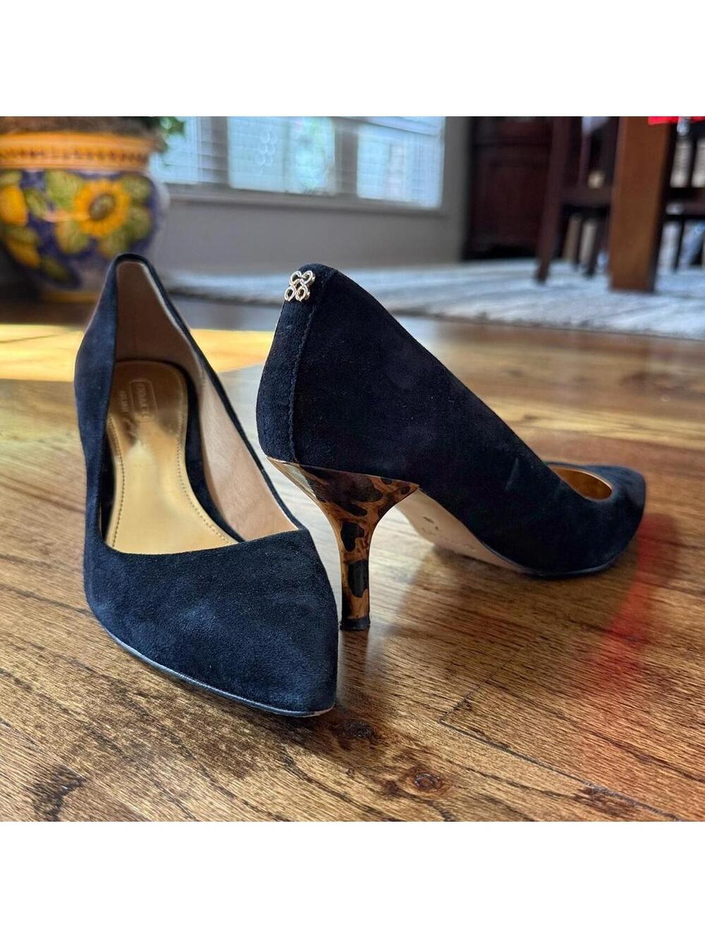 🐆 Coach Zoee Black Suede Leopard Heel Pumps Size 7B